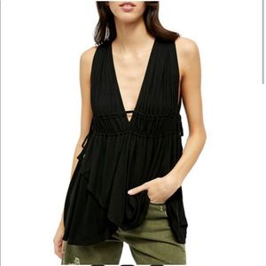 Free People Aries Deep V Tank Top Black